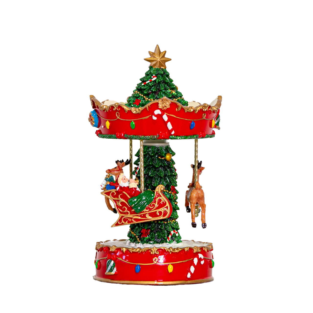 Trade Shop - Carillon Natalizio Giostra Di Natale In Legno Decorazioni  Natalizie 14 X 21 Cm
